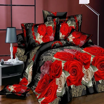 

Classic bedding set print red flower bed linen 4pcs/set duvet cover set Pastoral bed sheet side duvet cover 2019 bed hot