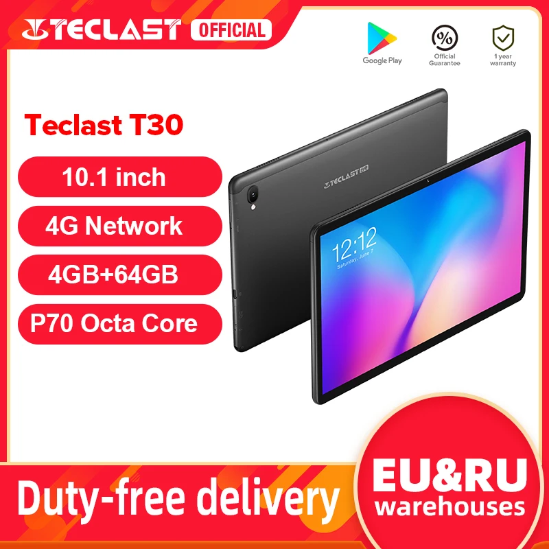 Tablet/Phablet TECLAST T30 4G, 10.1 FHD (1.920x1.080) IPS, UNISOC Cortex A73, 4GB RAM, 64GB ROM (ampliable con MicroSD), Android 9, 8.000mAh, WiFi dual