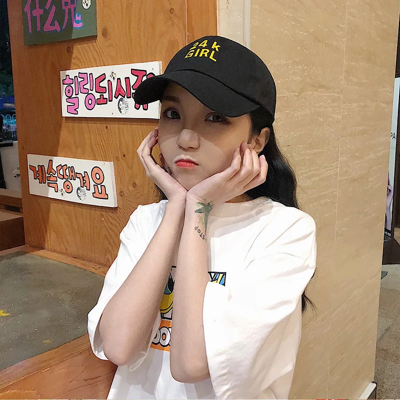 24K GIRL Классная хлопковая бейсболка для девочек в стиле хип-хоп, модная красивая Солнцезащитная шапочка, алфавитная вышивка, повседневная, для пикника, горра, дешево - Цвет: 24K GIRL