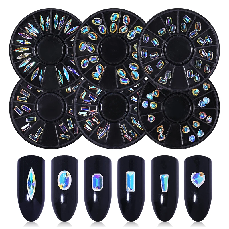 

1 Box AB Colors Nail Art Rhinestone Eye Moon Diamond Shape Flat Bottom 3D Nail Decoration Accessories In Wheel For Nails Design