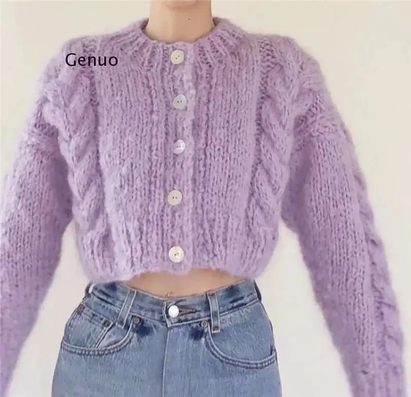 

Flower Crocheted Sweater Jacket Women Hook Twist Knitted Cardigan Spring Autumn 2021 Mohair High Waist Single-Breasted Crop Tops