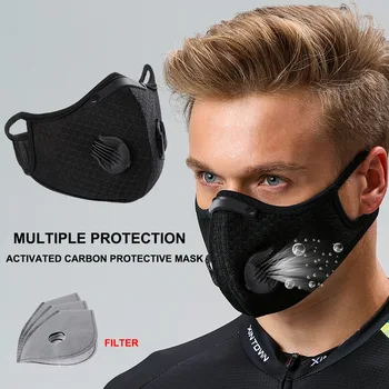 

Unisex Adult Cycling Face Mask PM 2.5 Anti-Pollution Filter Bike Mouth Masks Activated Carbon Breathing Valve Sports Mask