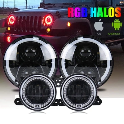 4pcs light 50 дюймов 288 Вт изогнутый СВЕТОДИОДНЫЙ светильник RGB 7 дюймов светодиодный налобный светильник s 4 дюйма RGB Halo светодиодный противотуманный светильник s для Jeep Wrangler JK LJ CJ Hummer H1 H2 - Цвет: 4pcs light