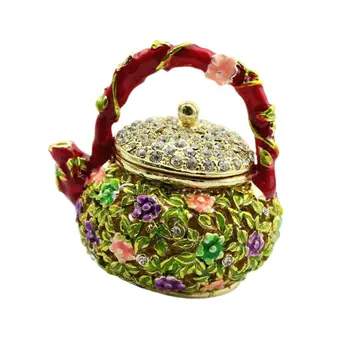 

Mini Teapot Trinket Boxes Ornament Crystals ,Hand-painted Patterns Jewelry Box