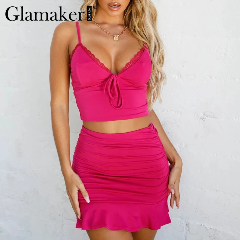 Glamaker/комплект из двух предметов; Плиссированное кружевное платье в стиле пэчворк; элегантное облегающее платье на бретельках; пикантные вечерние платья без рукавов; новое летнее платье