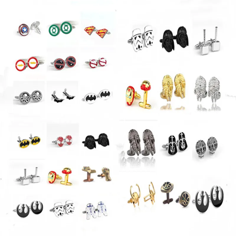 

Mixed Superhero Cuff Link Star Wars Superman Cufflinks Metal Spider-Man Iron Man Captain America Cuff Buttons Party Men Jewelry