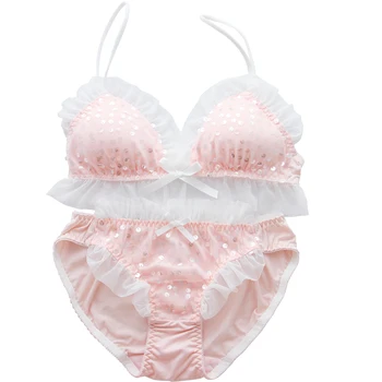 

Japanese milk silk girl heart underwear sweet and lovely loli sequins no steel ring triangle cup bra thin section suit