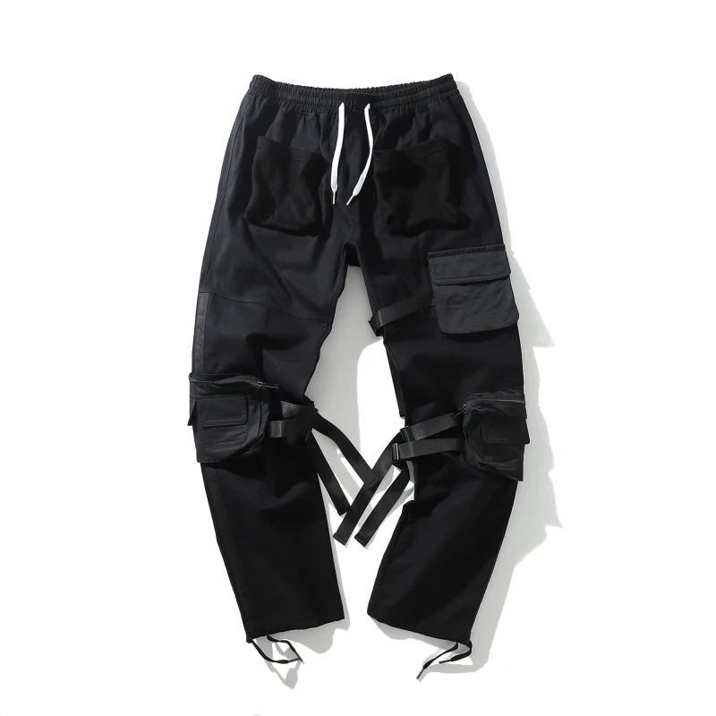 Хип-хоп, Techwear, брюки карго, мужские, карманы, Харадзюку, штаны для бега, хип-хоп, Swag Ribbion, шаровары, уличная одежда, брюки, Осенние - Цвет: Black