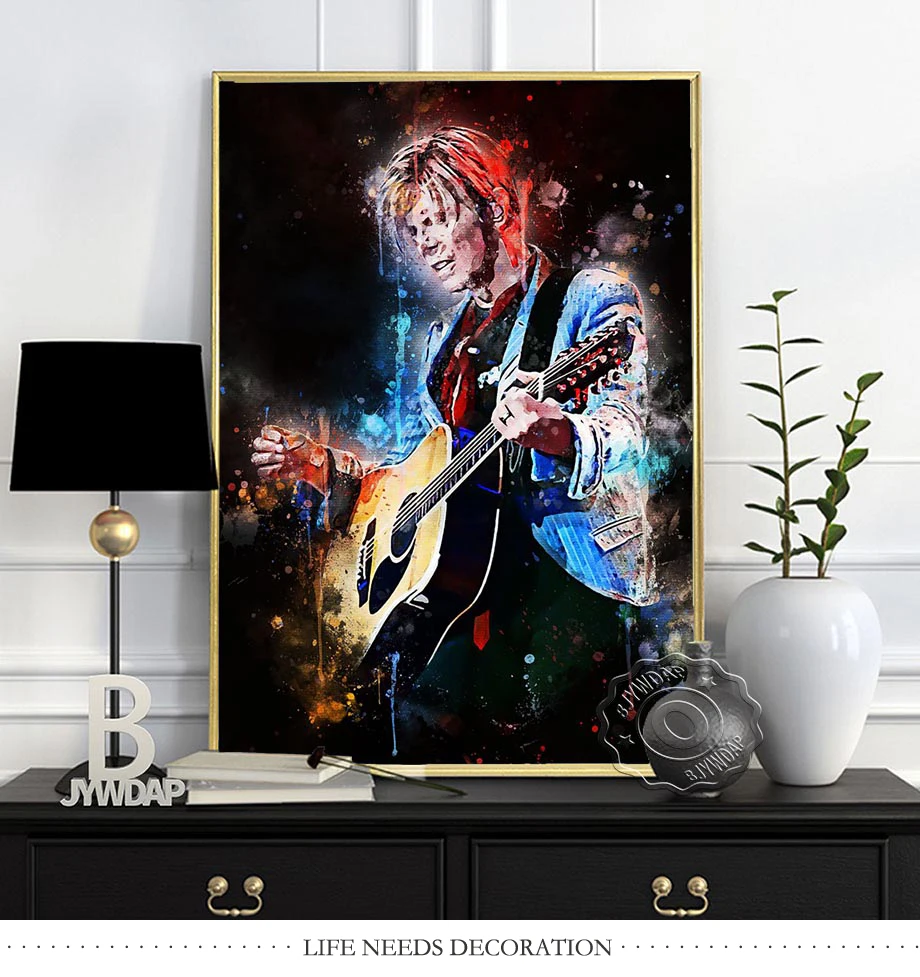 Rock Star Alvin Lee Dark Bg Alex Scolnick Vintage Bob Dylan Guitarist Neo-Expressionism Poster, Fashion Singer Home Wall Decor