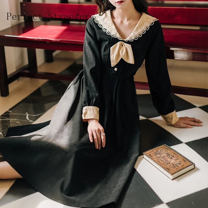 2020 Autumn Winter New Arrival Hot Sale Turn Down Collar Long Sleeve Women Long Dress