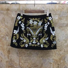 Высококачественные юбки, весенние вечерние женские винтажные черные и белые мини юбки с вышивкой бисером и высокой талией для девушек