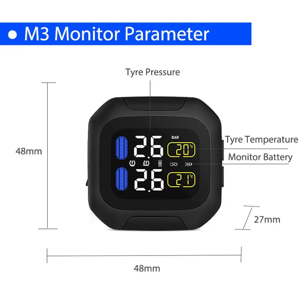 Yiwa M3 мотоцикл TPMS система контроля давления в шинах 2 Внешний датчик беспроводной с ЖК-дисплеем мото авто сигнал о падении давления в шине системы s