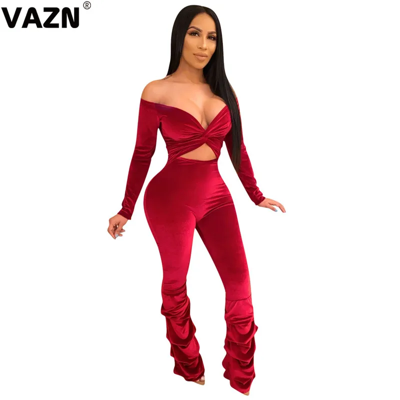 VAZN красочные Slash-neck красочные новые горячие модные уличные Комбинезоны повседневные бодикон сексуальные длинные брюки тонкий длинный комбинезон