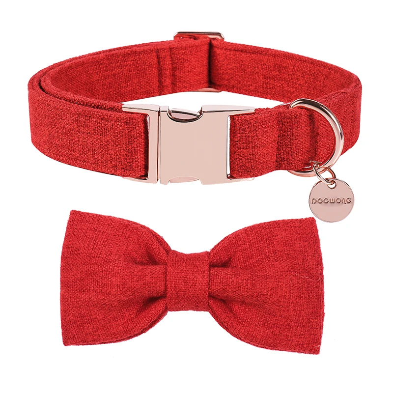 DOGWONG Cotton Dog Collar with Bowtie Confortable Adjustable Dog Collar for Small Medium Large Dog 