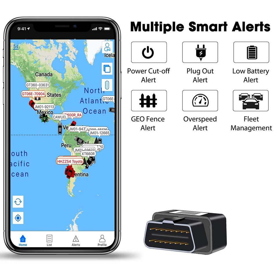 Compact Size OBD Car GPS Tracker With Plug& Play OBD Port Realtime GPS Positioning Tracking& Multiple Plug Out Alarm Free APP