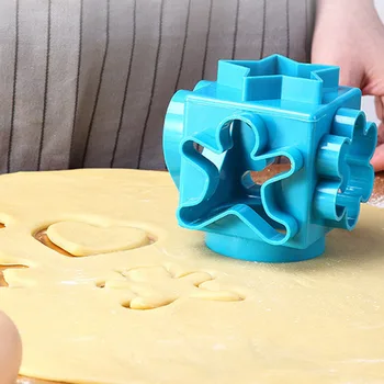 

6 In 1 Biscuit Mold Pastry Tool Bear Shaped Round Sugarpaste Five-pointed Star Flower DIY Baking Gingerbread Man Cookie Cutter