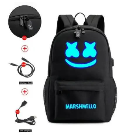 DJ Marshmallow рюкзак Многофункциональный USB зарядка для подростков мальчиков студенческих девочек школьные сумки Дорожная светящаяся сумка для ноутбука - Color: 3