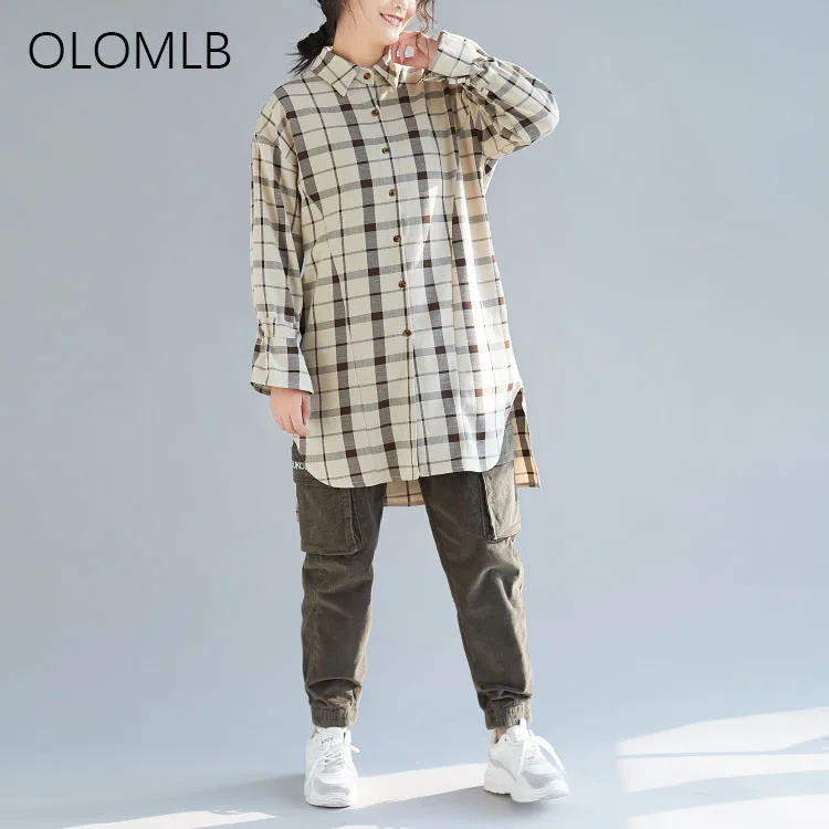 

Blouses Woman 2019 New Autumn Korean Style Women Light Color Lattice Plaid Shirt Women Plus Size Tops Blouse63XL 4XL 5XL 6XL