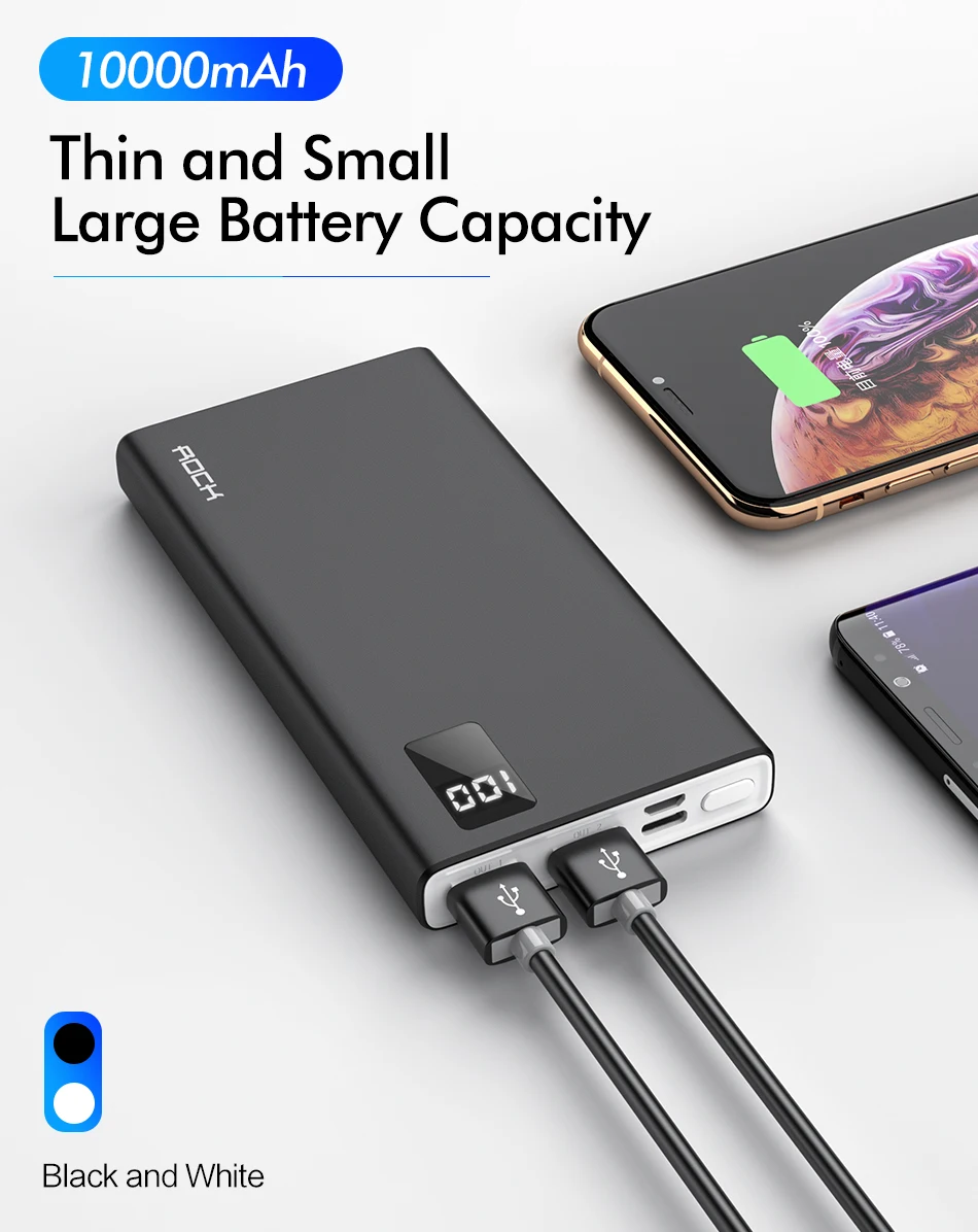 ROCK power Bank для xiaomi mi iPhone mi ni Digital Pover Bank 10000 мАч тонкий внешний аккумулятор Внешняя батарея повербанк Быстрая зарядка