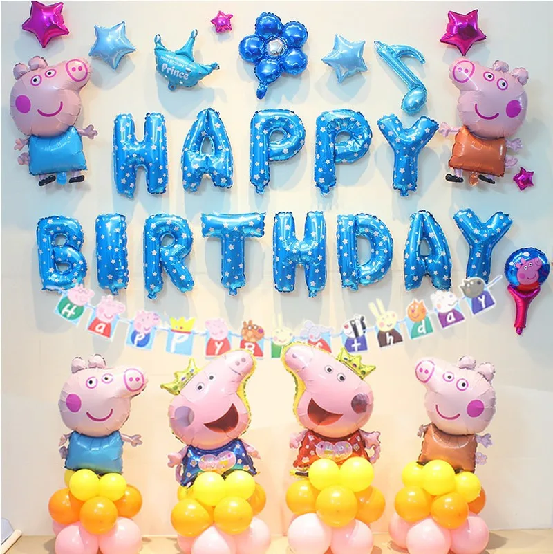 Peppa Pig fête d'anniversaire feuille ballons fête d'anniversaire salle décorations rose bleu enfants jouets fournitures de fête ballon tenue