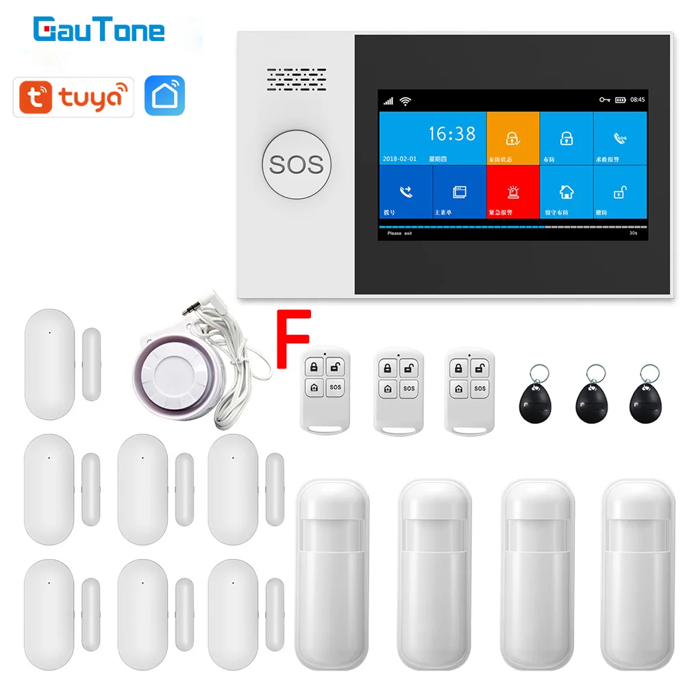 GauTone PG107 4.3inch Security Alarm Wifi GSM Alarm System for Home Support Tuya APP Call/SMS Remote Contorl 