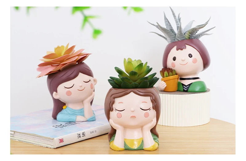 Cute Human Face Vase Succulent Planter Resin Vase Cartoon Character Decorative Head Face Flower Pot Indoor Desktop Ornaments