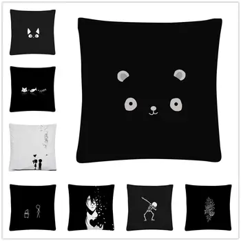 

Simple black and white cat cartoon pattern Soft Short Plush Cushion Cover Pillow Case for Home Sofa Car Decor Pillowcase 45X45cm