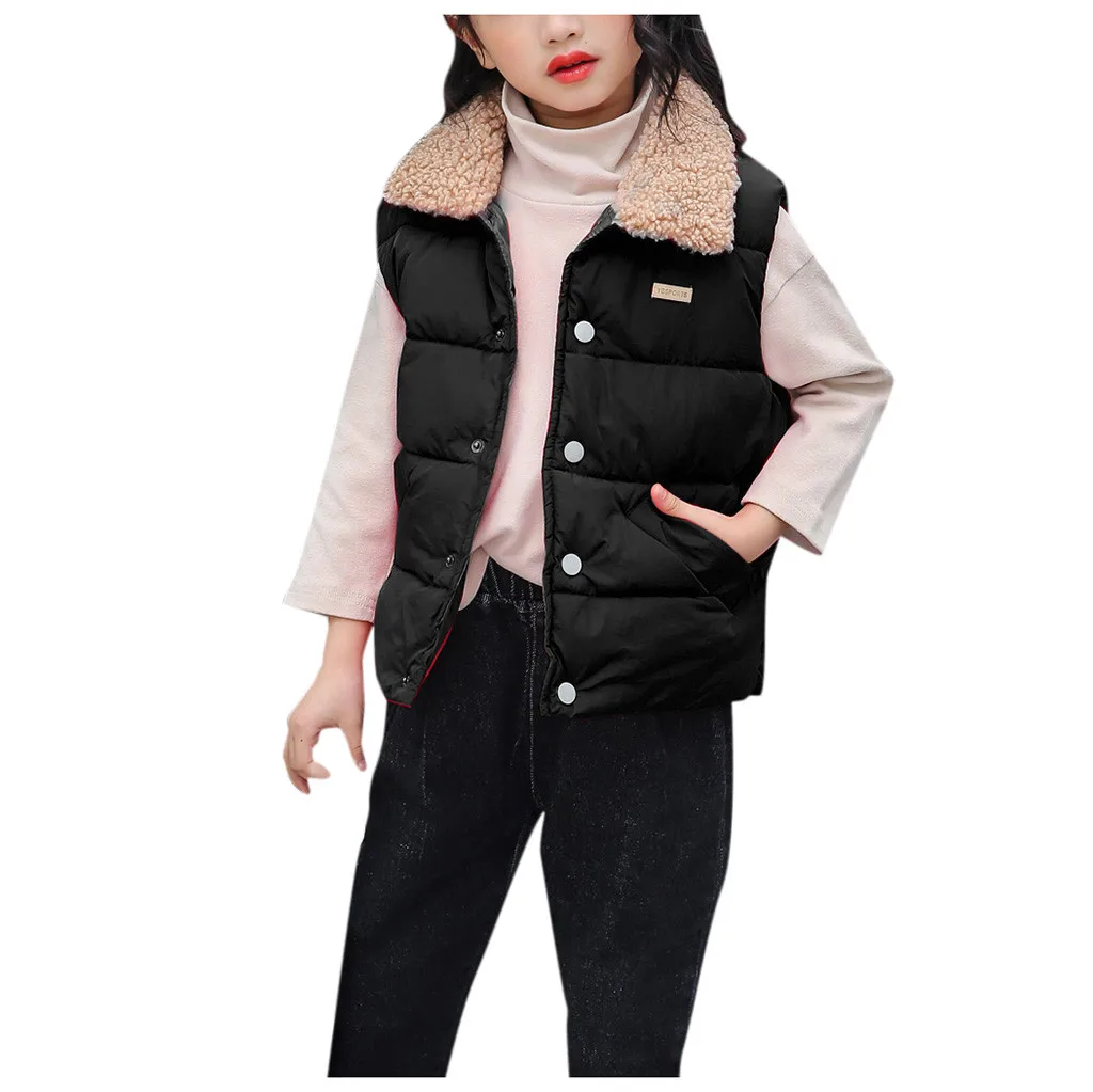 Детское пальто однотонная куртка без рукавов с карманами для мальчиков и девочек плотный теплый жилет зимняя куртка с подкладкой bebek giyim#4 - Цвет: Черный