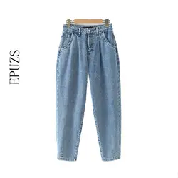 Винтажные джинсы с высокой талией женские свободные Джинсы бойфренда для женщин уличная синие джинсовые брюки плюс размер женские джинсы