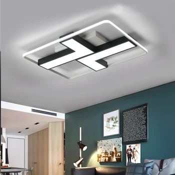

Rectangle Modern Led Ceiling Lights Black 95-265V Square Ceiling Lamp with RC for Living Room Bedroom Study Room Kitchen White +