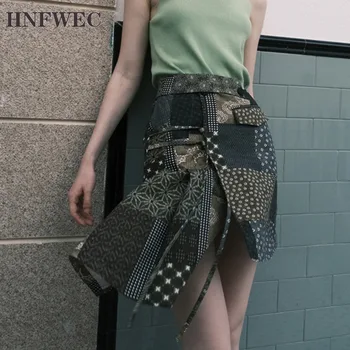 

2020 New Spring And Summer High Waist Spliced Metal Beading Irruglar Short Half Body Skirt Pencil Sexy U383