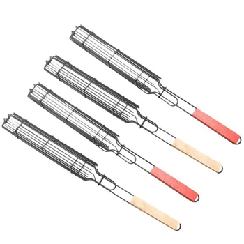 

4Pcs Barbecue Grilling Basket with Reusable Wooden Handle Grilling Tool Grilling Basket Grilling Net