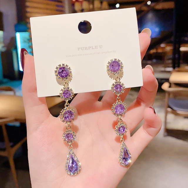 Water Drop Earrings Women Purple | Purple Jewelry Dangle Earrings - Korean  Rhinestone - Aliexpress