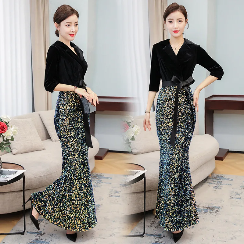 

High-End Glorious Banquet Evening Dress Women's 2020 New Style Elegant Elegant Annual General Meeting Sequin Fishtail Long Aura