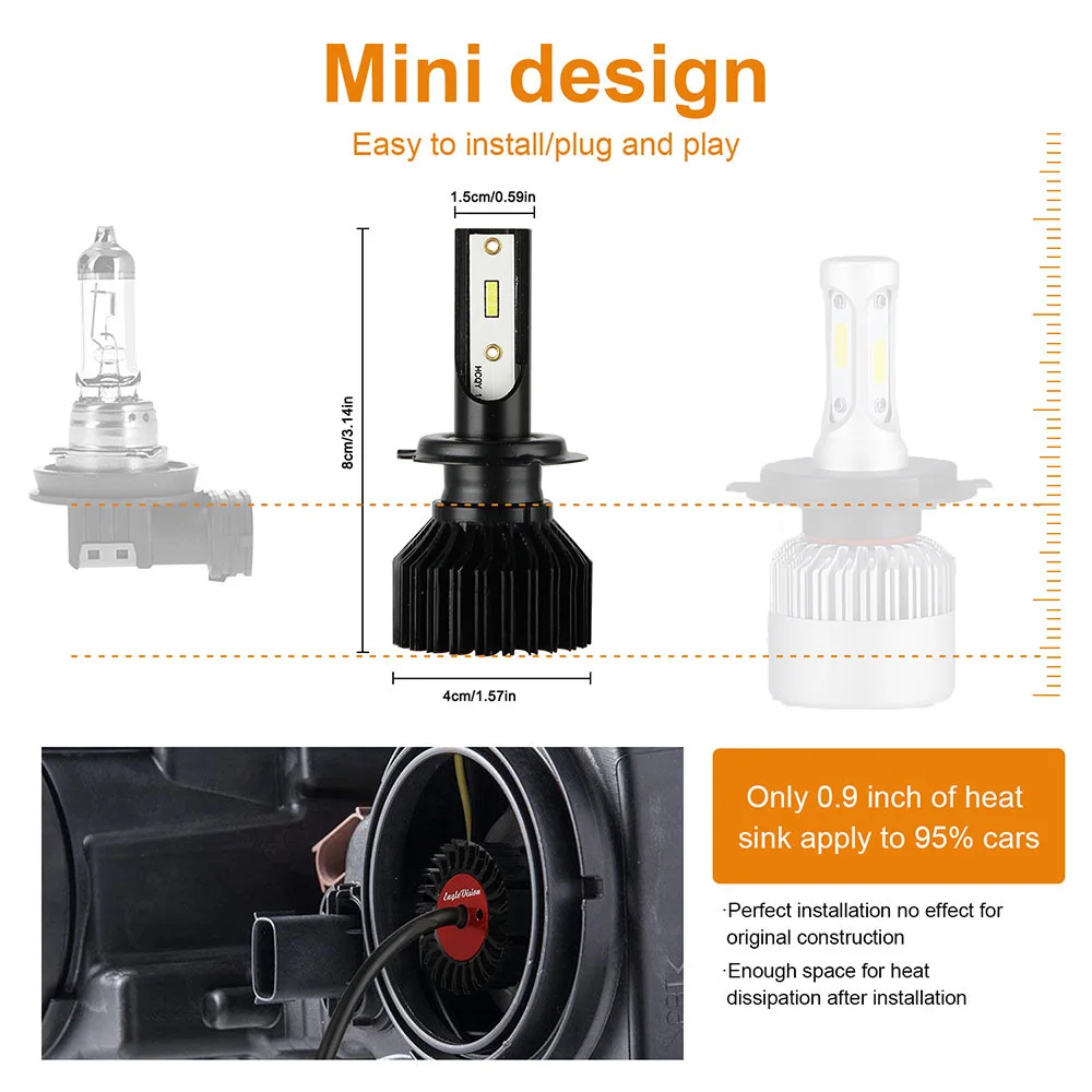 6000K 8000K Mini H1 светодиодный фары лампы H7 H4 H11 9005 9006 Hi-Lo луч светодиодный авто лампы аксессуары для автомобиля супер яркий