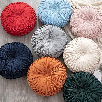

Yaapeet 38x38x10cm European Style Round Seat Cushion/Back Cushion Ruffle Decor Pillow for Bed Sofa Chair Pumpkin Shaped Cushion