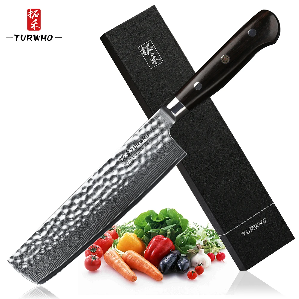 TURWHO 7'' High quality Nakiri Vegetable knife Japanese Damascus Steel Pro Kitchen Knife Chef's Utility Cleaver Cooking Knives | Дом