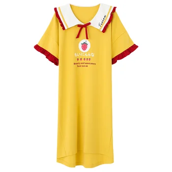 

M-5XL Women's Cotton Cartoon Print O-neck Night Dress Short Sleeve Sweet Nightie Home Clothes Spring Summer Sleepwear Female