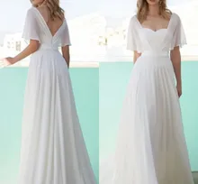 

Simple A-Line Wedding Dresses Floor Length Chiffon Short Sleeves Bridal Gown Vestido De Noiva Robe Mariage