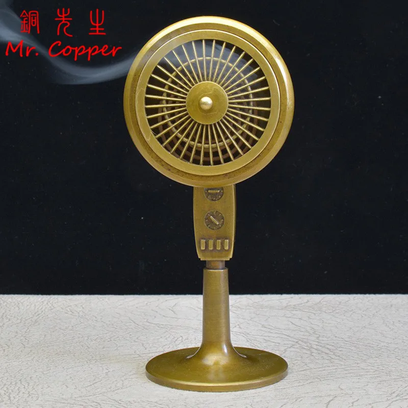 18CM Vintage Copper Old fashioned Electric Fan Incense Burner Pure
