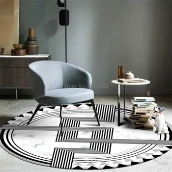 

Fashionable Modern Simple Black and White Geometric Imitation Marble Round Living Room Bedroom Stool Non-slip Mat