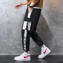 Streerwear мужские джоггеры с боковыми карманами, модные мужские штаны карго с буквенным принтом, черные, белые, мужские повседневные штаны-шаровары