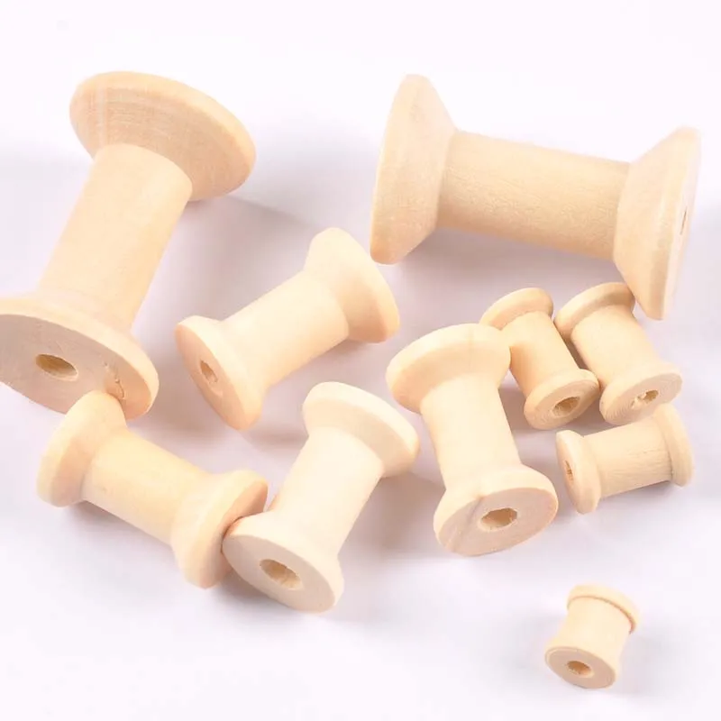 Vintage Natutral Wooden Bobbins Empty Thread Spools For Twine Wire Ribbons Reel Spool Sewing Accessories Tools DIY Wood Crafts