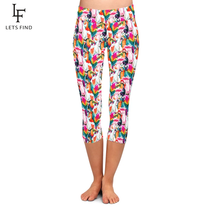LETSFIND New Capri Print African Greys Leggings Women High Quality Jaco Lovebird Wavy Parrot Kakadu Pants