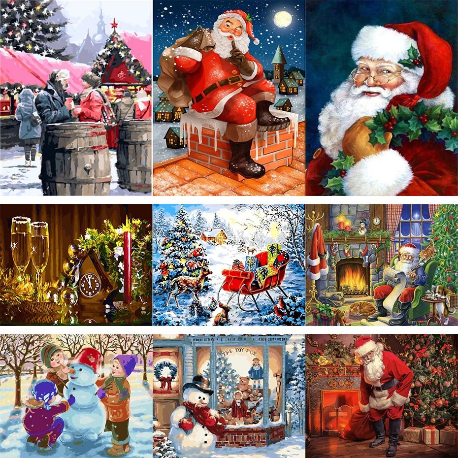 

AMTMBS Oil Painting By Numbers Christmas Tree Decor For Home DIY Frame Coloring By Numbers Canvas Landscape Christmas Gift