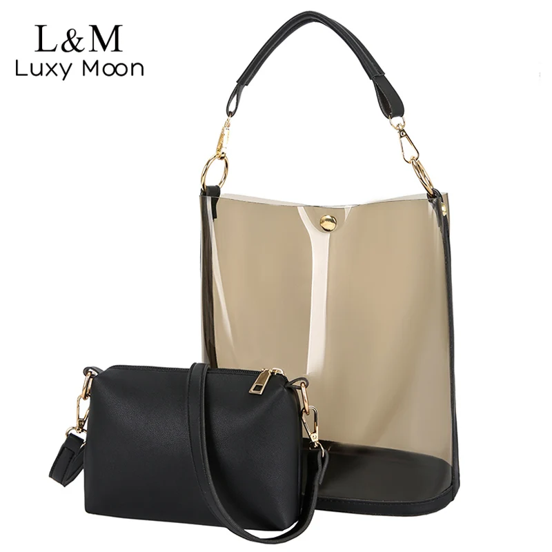 

2pcs Women Clear Transpartent Bag Jelly Candy Beach Handbag Girls Shoulder Bags Bolsa Feminina Fashion Summer Bucket Bag XA67E