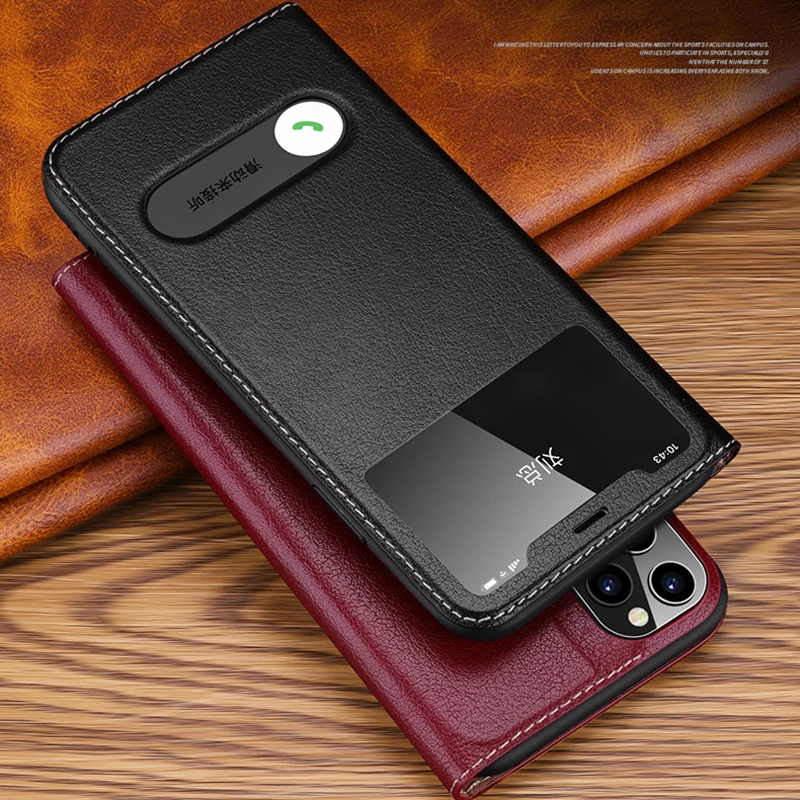 Чехол-книжка из натуральной кожи с текстурой личи SUEF для iPhone 11 Pro Max 7 8 Plus X XS XR, чехлы для телефонов с окошком и подставкой