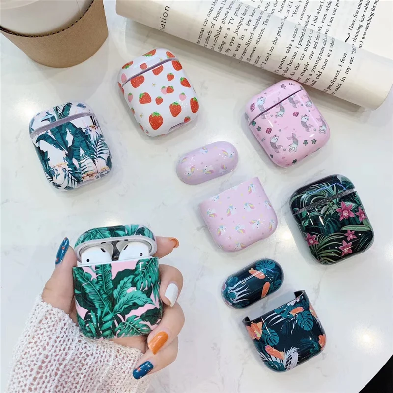 

Banana leaf hard Case For AirPods 1/2 case Protective Cover Cartoon unicorn Hard Case for Earphone case Charging box case