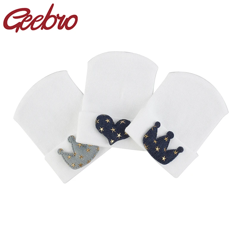 Geebro Neugeborenen Baby Nette Crown Herz Krankenhaus hüte Mädchen Jungen Weicher Baumwolle Stricken Beanies Solide Farbe Hut Für Kinder Kinder geschenke