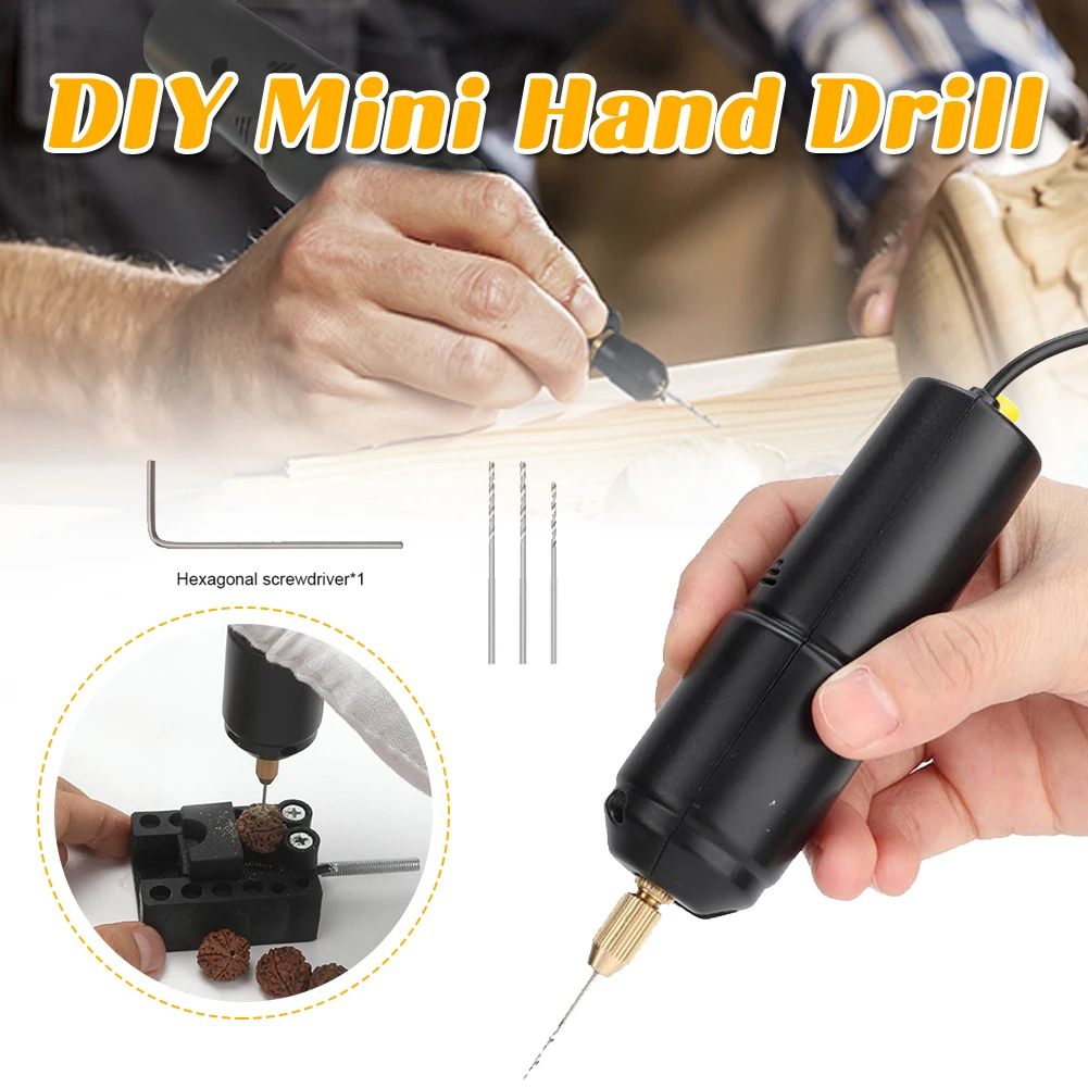 Electric Drills Mini Engrave Tools Portable Handheld Micro USB Jewelry Hand Drill with 3pc Bits DC 5V for Making DIY Wood Craft